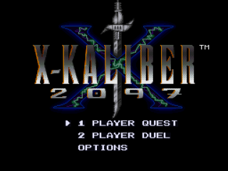 X-Kaliber 2097 title screen for Super Nintendo